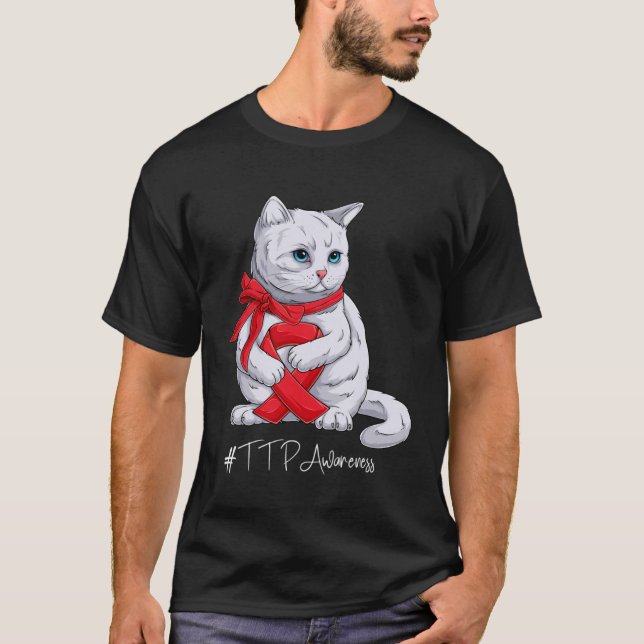 TTP Medvetandeskap Månad Röda band Katt T Shirt (Framsida)