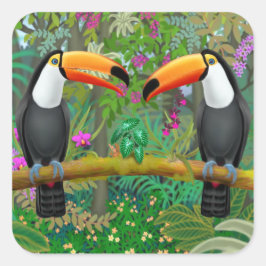 Ttropiska Toucans i Jungle Stickers Fyrkantigt Klistermärke