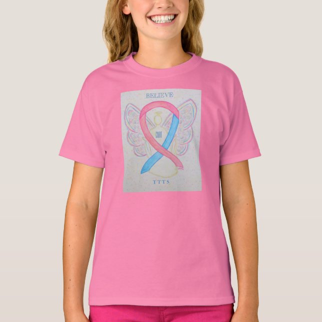 TTTS Rosa/Blue Awareness Ribbon Angel Anpassningsb Tee Shirt (Framsida)