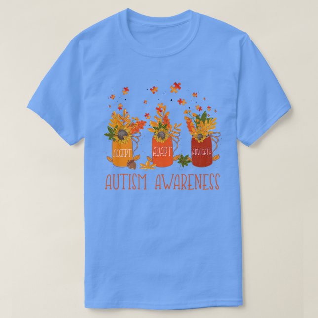 Tu Autism Awareness Autumn Flaskor Fall Flower Rib T Shirt (Design framsida)