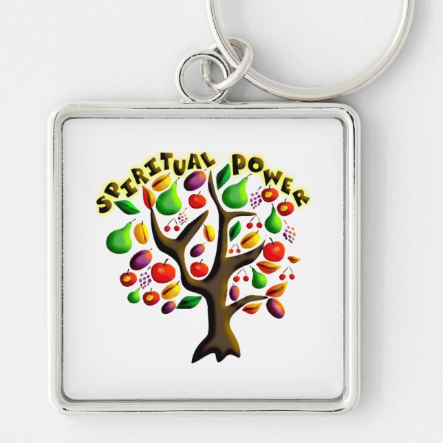 Tu Bishvat Fyrkantig Silverfärgad Nyckelring (Framsidan)