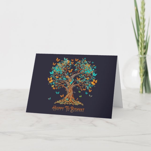 Tu B'Shevat fjärilsträd Helgkort (Framsida)