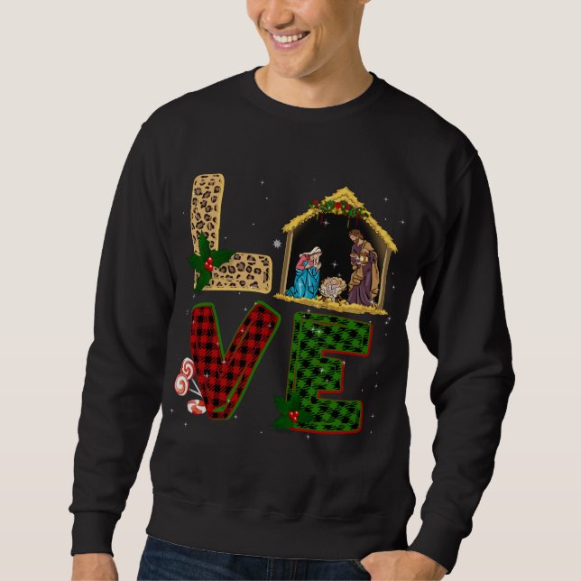 Tu Leopard Plade jultomatistume Jesus Lång Ärmad Tröja (Framsida)