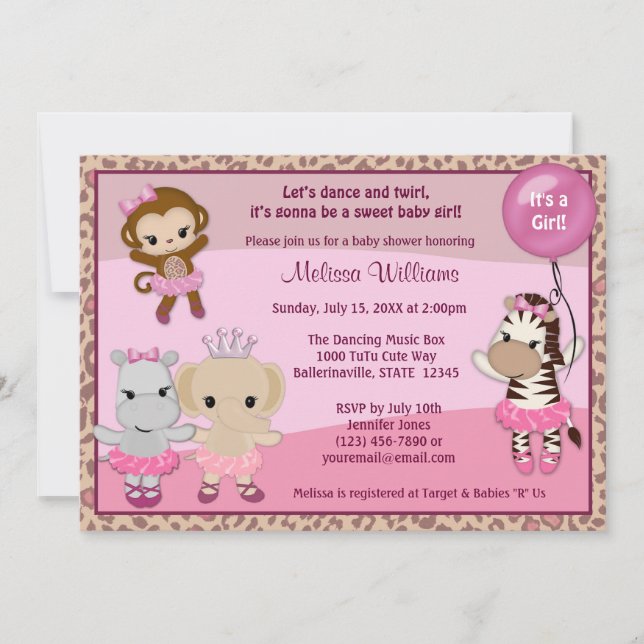 Tu Tu Cute Baby Shower-inbjudan MONKEY GIRL TTC Inbjudningar (Framsida)