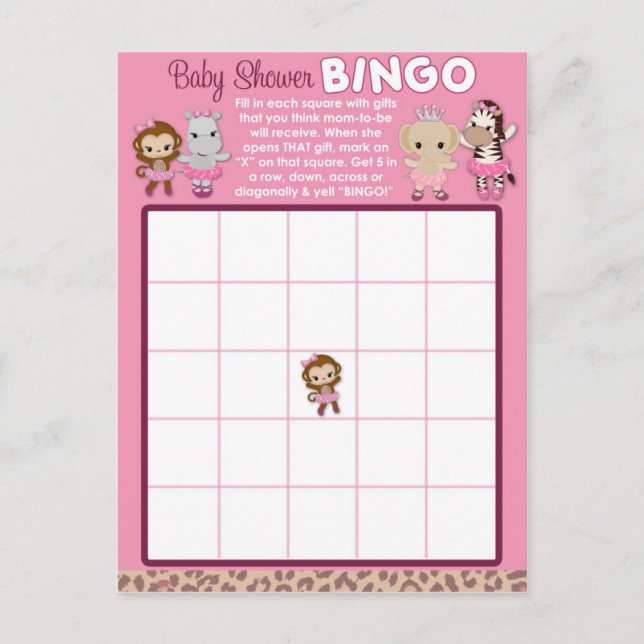 Tu Tu Cute Ballerina Baby Shower BINGO-kort TTC Inbjudan Vykort (Framsida)
