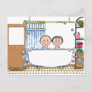 Tub Time Couple - Personlig Tecknad Gift Vykort