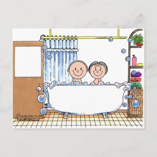 Tub Time Couple - Personlig Tecknad Gift Vykort (Framsida)