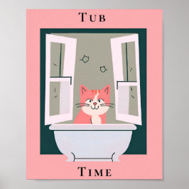 Tub Time med Kattunge Bathroom Art Poster