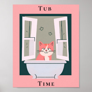 Tub Time med Kattunge Bathroom Art Poster