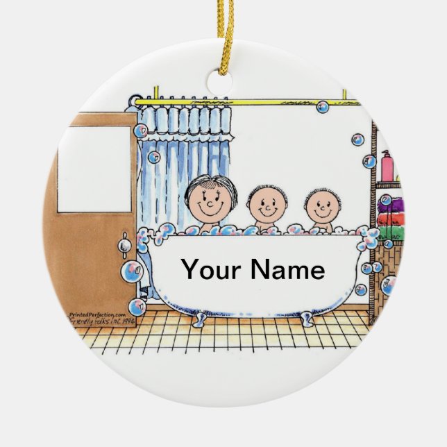 Tub Time - två barn med Mamma Julgransprydnad Keramik (Framsidan)