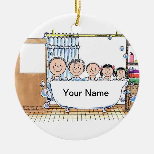 Tub Time, två flickor, en pojke Julgransprydnad Keramik (Framsidan)