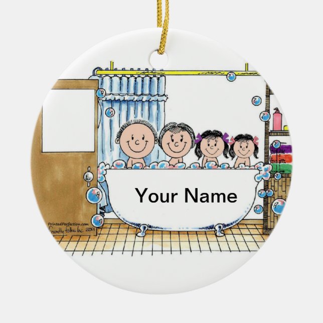 Tub Time, två flickor Julgransprydnad Keramik (Framsidan)