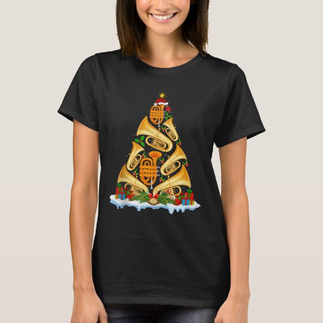 Tuba Christmas Tree Lights Tuba Music Lover Musica T Shirt (Framsida)