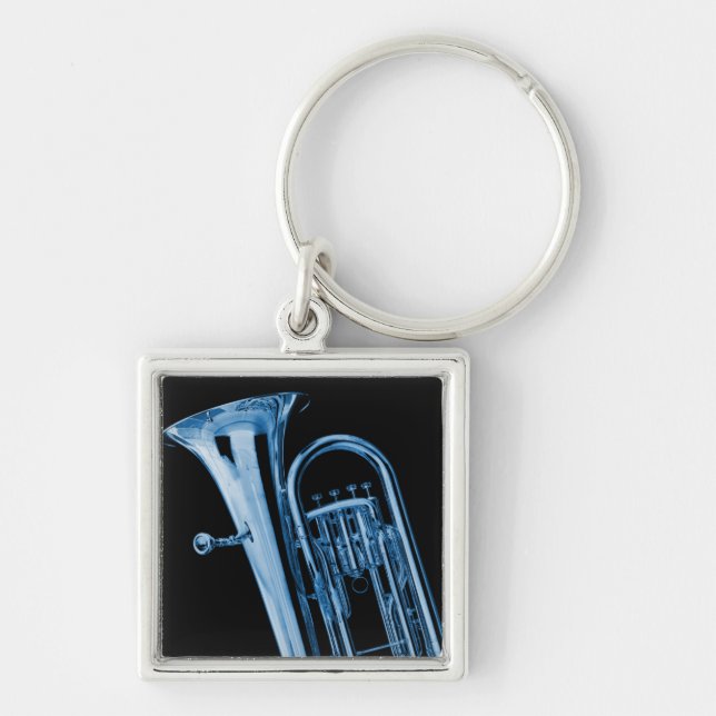 Tuba eller Sousaphone Keychains för Fyrkantig Silverfärgad Nyckelring (Framsidan)