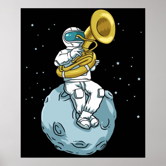 Tuba Gift Astronaut Marching Band Music Sousaphone Poster (Framsidan)