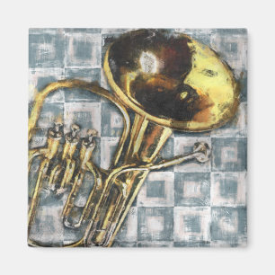 Tuba Grått-färgrutor, målning musik Magnet