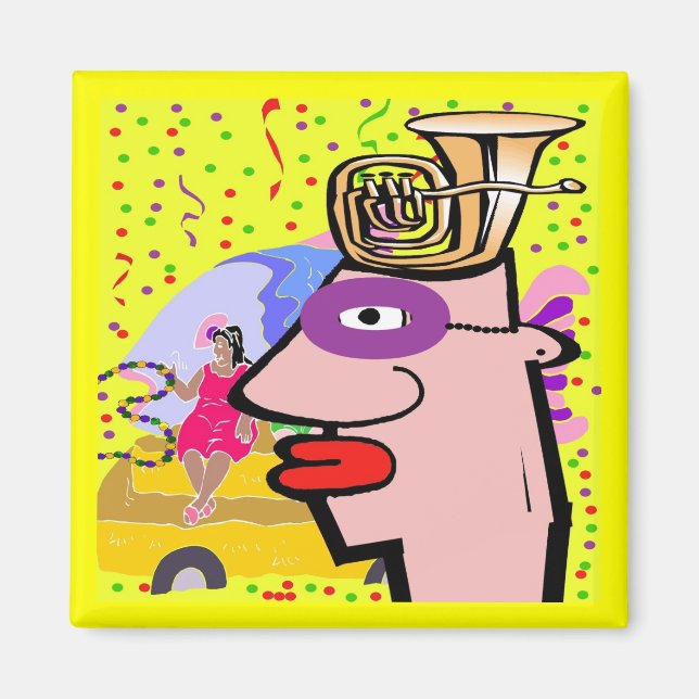 Tuba Head Mask for Mardi Gras Magnet (Framsidan)