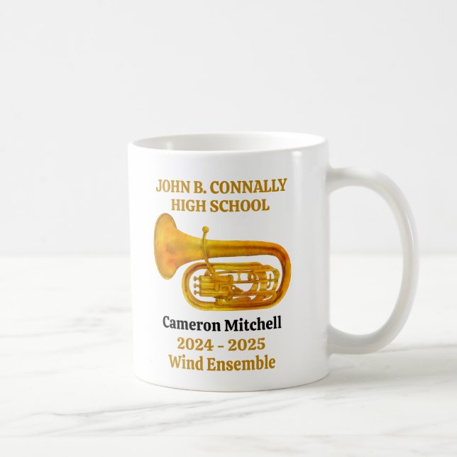 Tuba High School Band Gold Personalized Kaffemugg (Höger)