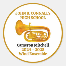 Tuba High School Band Guld Personlig Runt Klistermärke