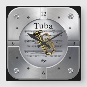 Tuba ~ Lakan Music ~ Brödd Silver Färg ~ Fyrkantig Klocka