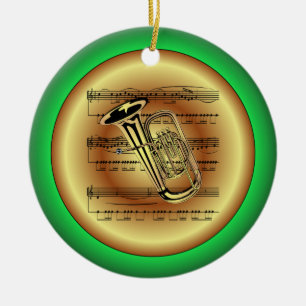 Tuba ~ Lakan Music ~ Red/Grönt/Guld ~ jul ~ Julgransprydnad Keramik