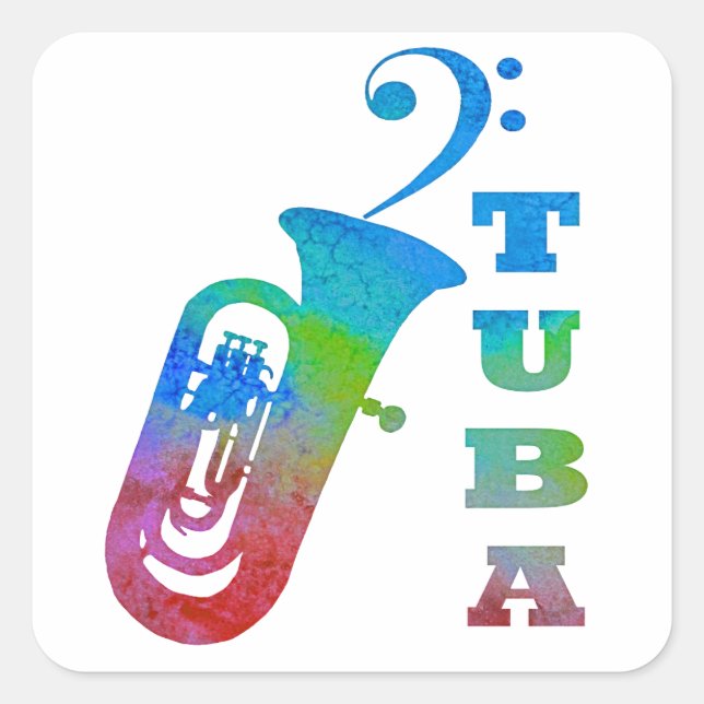 Tuba med Bass Clef Fyrkantigt Klistermärke (Framsida)