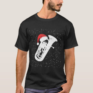 Tuba med jultomtens Hat för musikers julhavs T Shirt