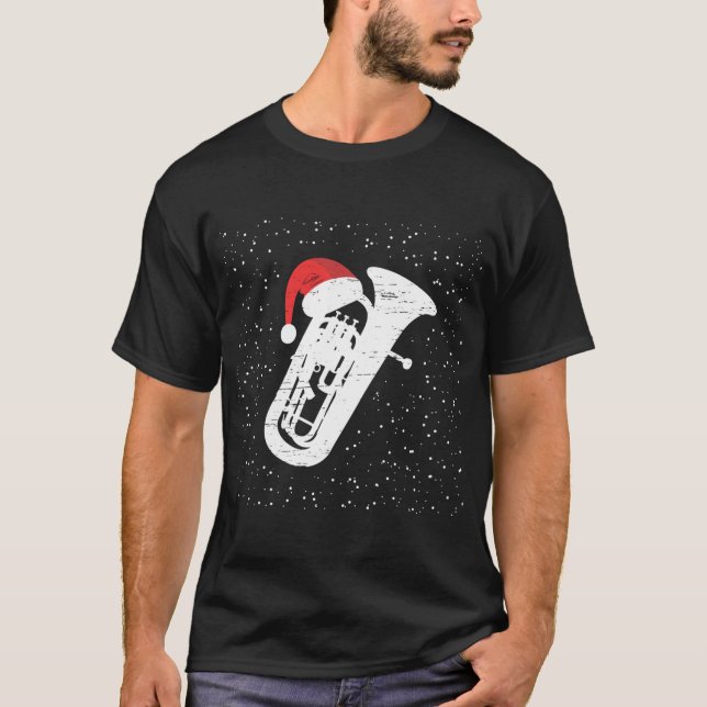Tuba med jultomtens Hat för musikers julhavs T Shirt (Framsida)