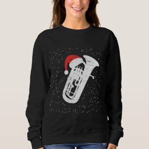 Tuba med jultomtens Hat för musikers julhavs T Shirt