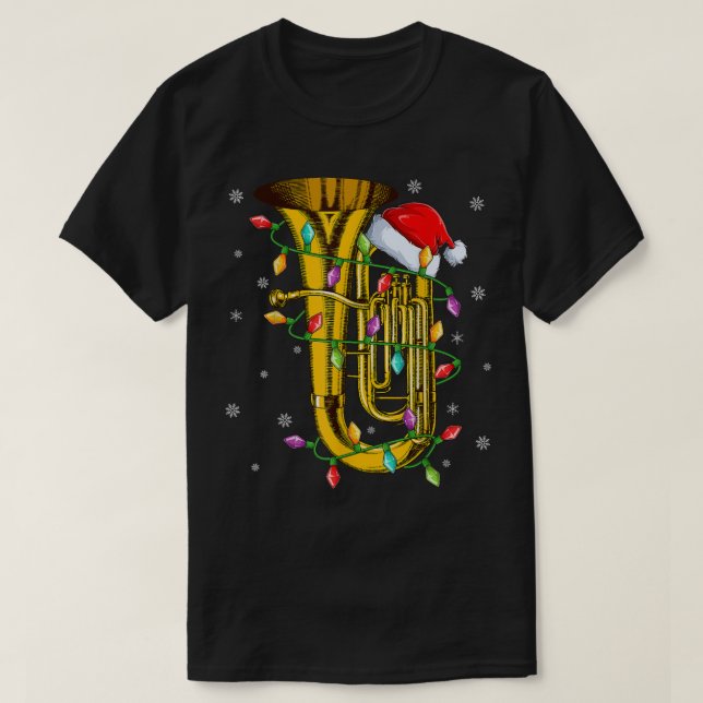 Tuba Music Julafton Lighting Matching Santa Hat Tu T Shirt (Design framsida)