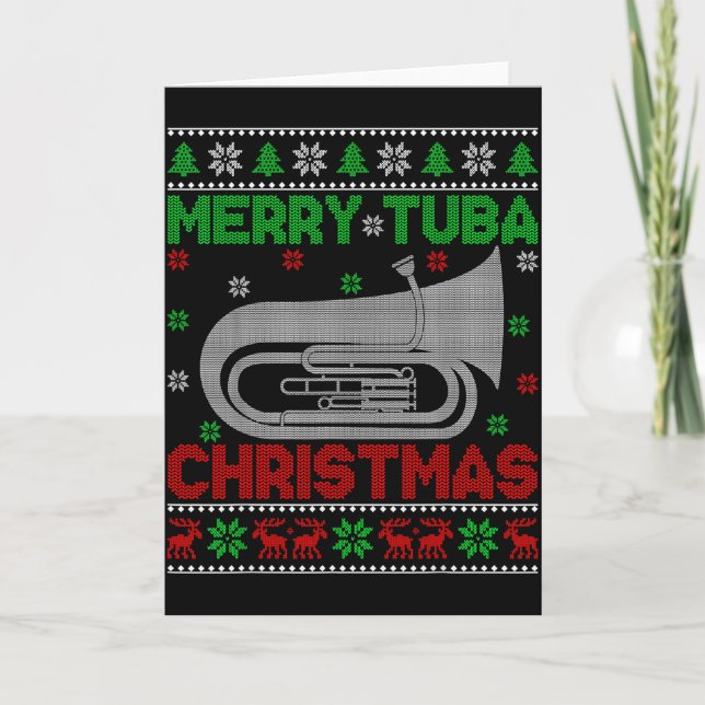 Tuba Music Lover Xmas Lighting Ugly Merry Tuba Chr Kort (Framsida)