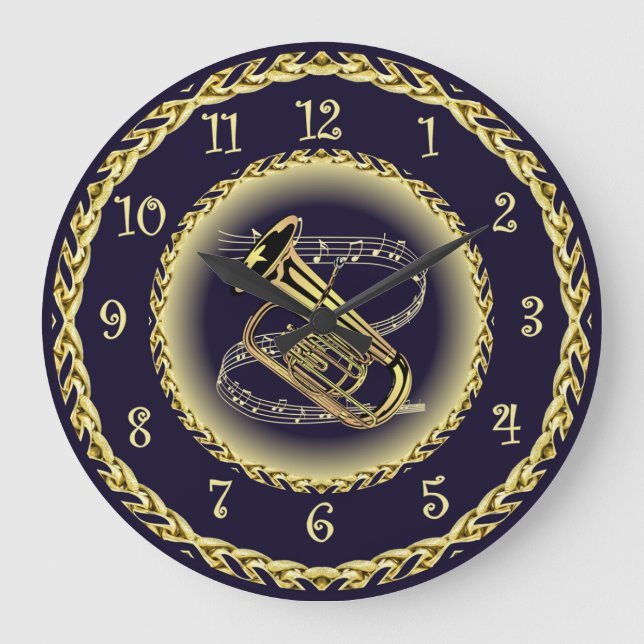 Tuba Musical Rulla ~ Guld och Navy Blue ~ Stor Klocka (Framsida)