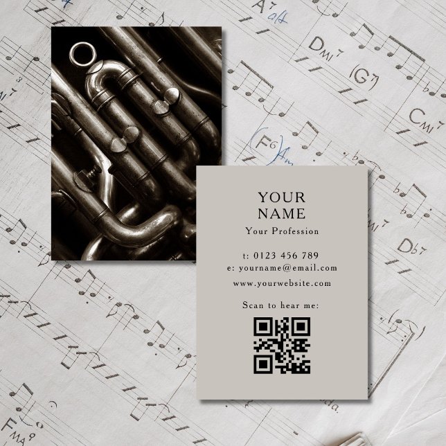 Tuba Musician Visitkort (Musicians fully customizable Business Card in black and white, composers, singers, woodwind, bands)