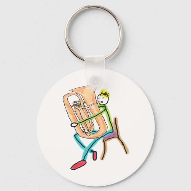 Tuba Playing Stickman Nyckelring (Framsida)