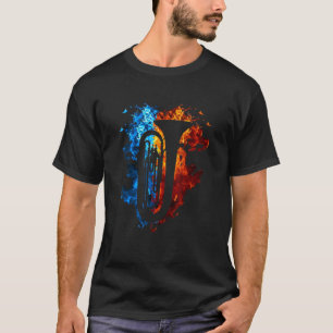 Tuba Red Blue Fire Musical Instrument Fire Art T Shirt