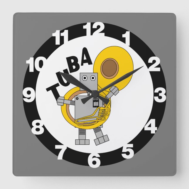 Tuba Robot Text Fyrkantig Klocka (Framsida)