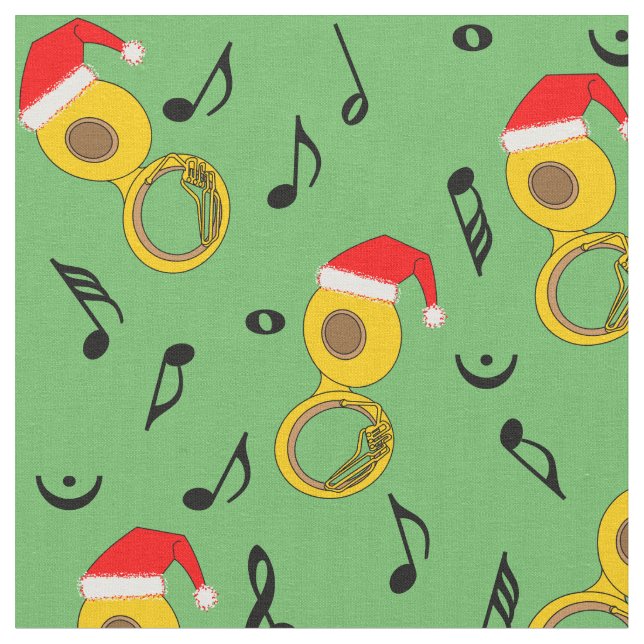 Tuba Santa Hat Musik noter Mönster Tyg (Närbild)