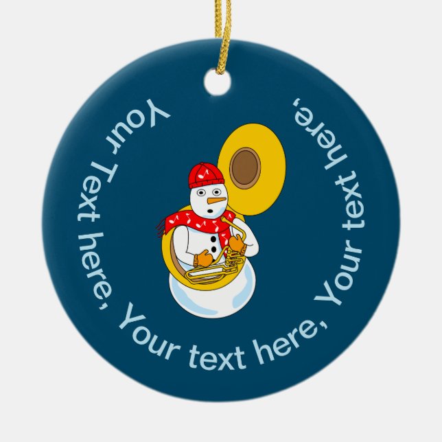 Tuba Snögubbe Julgransprydnad Keramik (Framsidan)