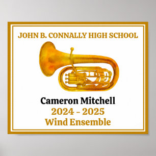 Tuba-spelare High School Band Guld Personlig Poster