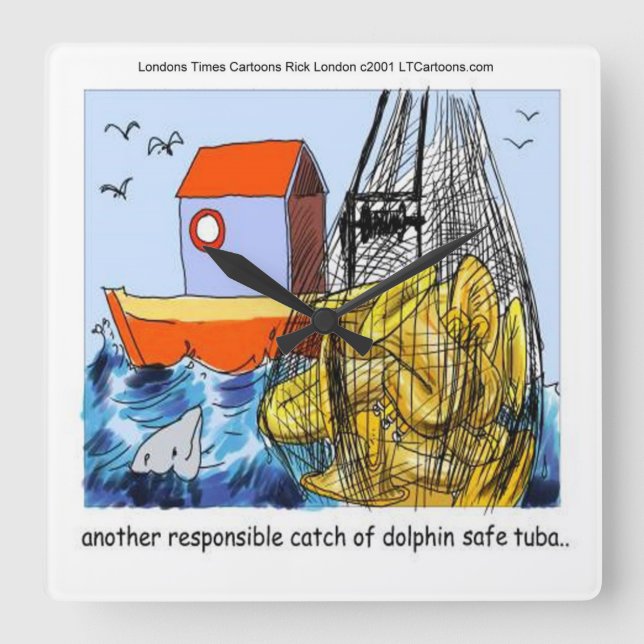 Tuba Wall Clock för Säker delfin Fyrkantig Klocka (Framsida)