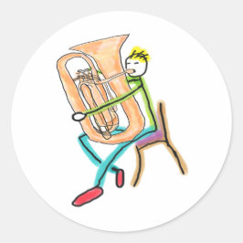 Tubaspelande Stickman Runt Klistermärke