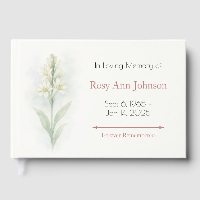 Tuberose Funeral Guest Bok - in loving Memory (Framsida)