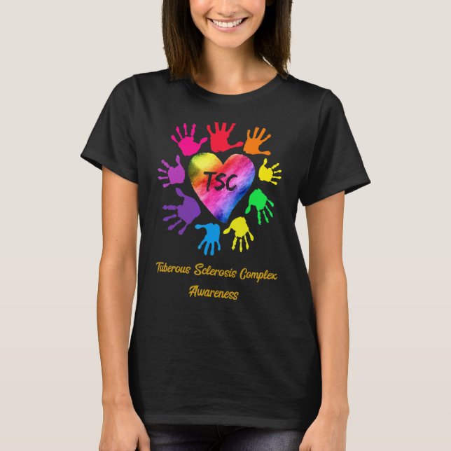 Tuberous Sclerosis Complex Awareness Händer T Shirt (Framsida)