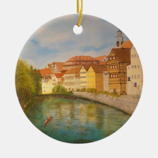 Tubingen i solljus julgransprydnad keramik (Framsidan)
