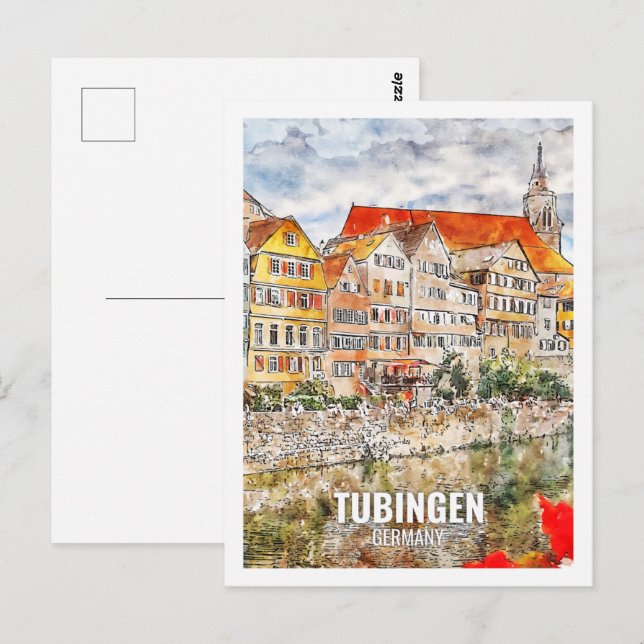 Tubingen Tyskland Berömd Travel Ställe Watercolor Vykort (Fram/baksida)