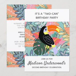 Tucan Second Birthday Jungle Topical Summer Theme Inbjudningar