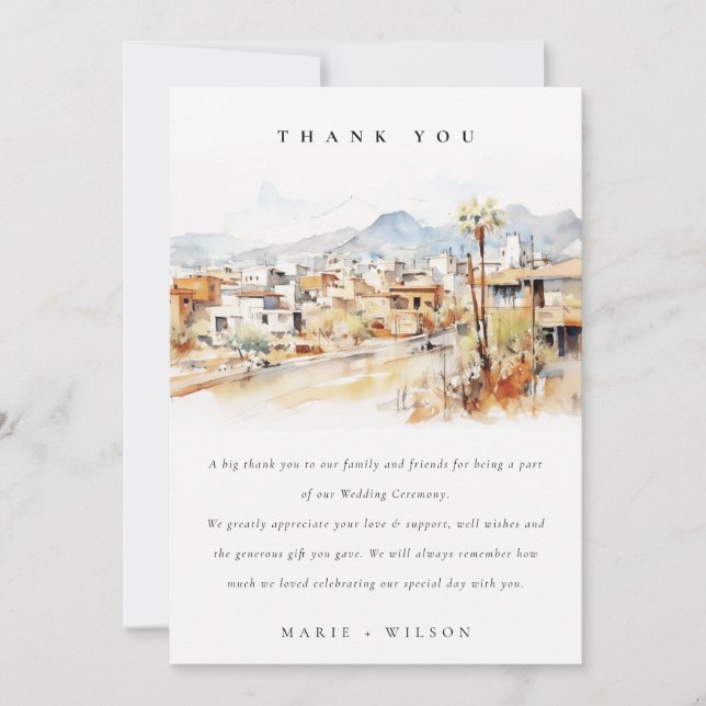 Tucson, Arizona Akvarell Landskaps Bröllop Tack Kort (Framsida)