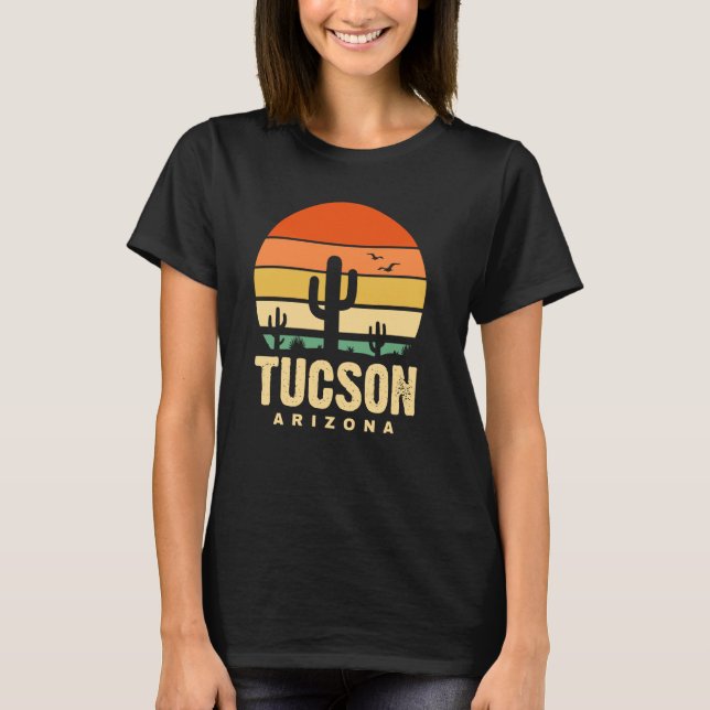 Tucson Arizona AZ Cactus Desert Souvenir Sunset Re T Shirt (Framsida)