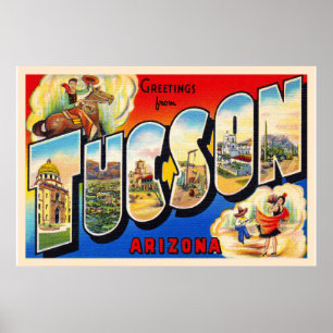 Tucson Arizona AZ Vintage Stora Brev Postcard 1 Poster