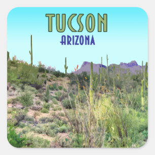 Tucson Arizona Cactus and Mountain Vintage Fyrkantigt Klistermärke